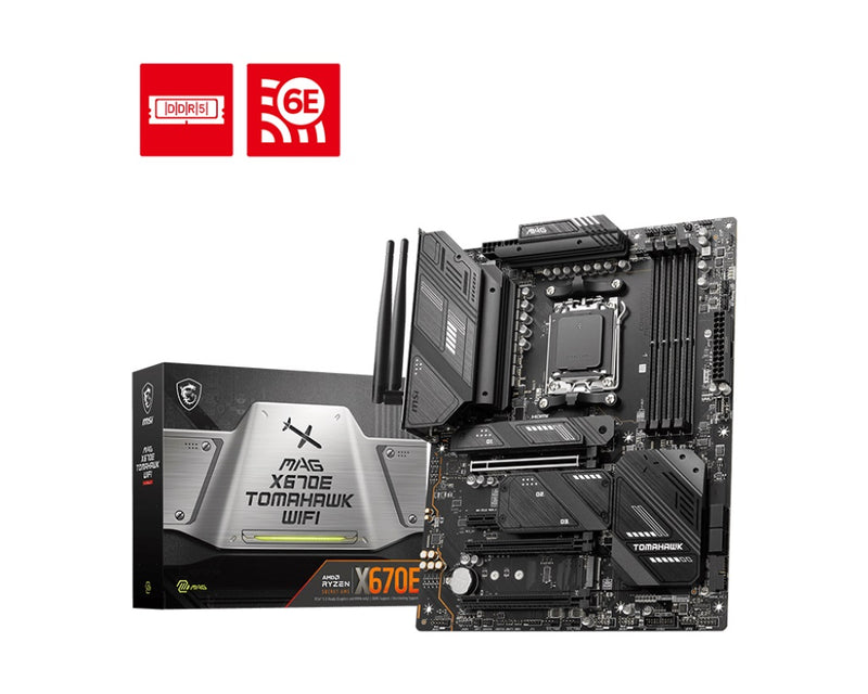 MSI MAG X670E TOMAHAWK WIFI AMD AM5 ATX Motherboard, 4x DDR5~128GB,3x PCIe x16, 1x PCIe x1,4x M.2,4x SATA , 4x USB 3.2