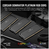 Corsair Dominator Platinum RGB 32GB (2x16GB) DDR5 UDIMM 5200Mhz C40 1.25V Black Desktop PC Gaming Memory