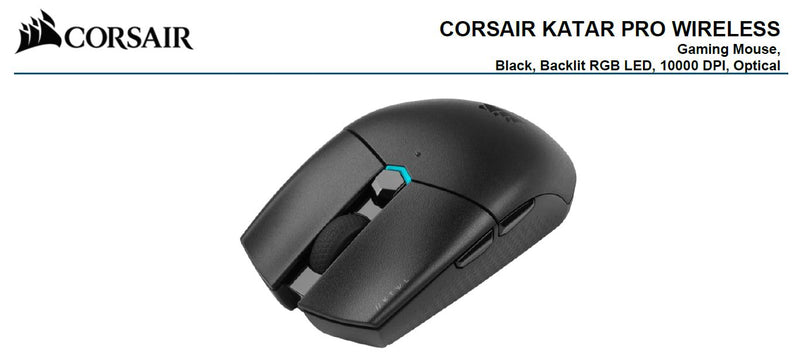 Corsair Katar PRO Wireless Gaming Mice, Ultra Light Weight,  Sub-1ms Slipstream Wireless connection, ICUE Software (LS)