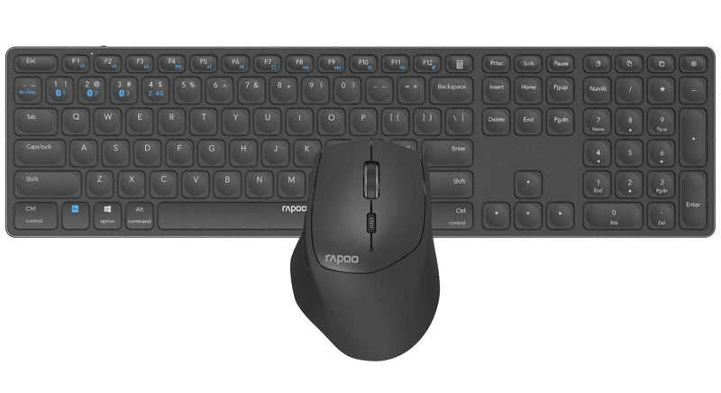 (LS) RAPOO 9800M Multi-mode Wireless Combo Keyboard+Mouse Bluetooth 3.0, 5.0 and 2.4G Windows and Mac 17 multimedia hotkeys