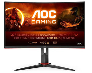 AOC 27" Curved 0.5ms 240Hz FHD 1920 x 1080, 1500R, FreeSync, HDR Mode, Ultra Narrow Border  Gaming Monitor w/HAS - DP/HDMI, VESA100 (LS)