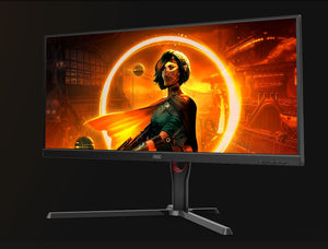 AOC 34" 3K Gaming 1ms 144hz, 130mm Height Adjustable Stand. FreeSync Premium, 3-sided Frameless Gaming Monitor (LS)