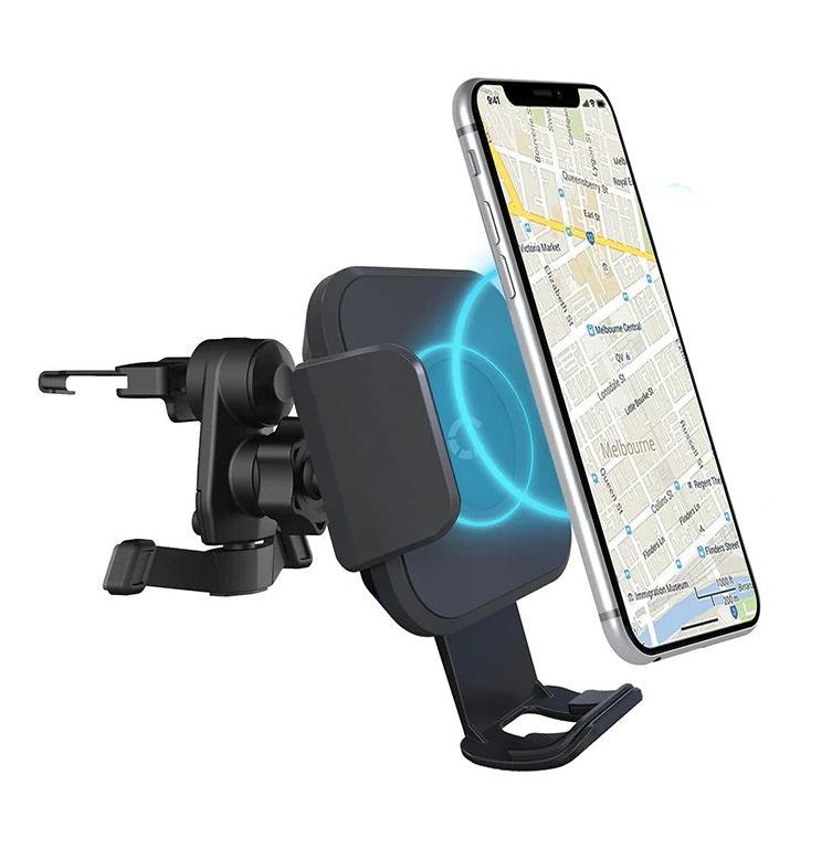 Cygnett Race Wireless 10W Smartphone Car Charger Vent Mount - Black (CY3957WLCCH), Qi Compatible, Power adaptor & cable (1.5M USB-C to USB-A) included