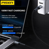 Pisen Braided USB-C to USB-C 100W PD Fast Charge Cable (1M) Black - Bend-Resistant, Samsung Galaxy,Apple iPhone,iPad,MacBook,Google,OPPO,Nokia,Laptop