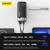 Pisen PRO Triple Port 20k mAh (65W) Laptop Power Bank - Black, 2x USB-A & 1x USB-C, LED Digital Display, Smart Protection Chip, Prevents Overcharge