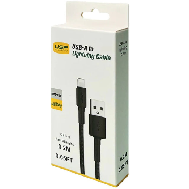 USP BoostUp Lightning to USB-A Cable (20cm) Black - Quick Charge & Connect, 2.4A Rapid Charge, Durable, Nylon Weaving, Apple iPhone/iPad/MacBook