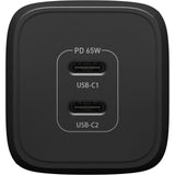 OtterBox 65W Dual Port USB-C (Type I) PD Fast GaN Wall Charger - Black (78-81354), 2x USB-C (45W+20W or Single 65W),Compact,Support PPS,Laptop Charger