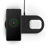 Belkin BoostCharge Dual Wireless Charging Pads 10W - Black(WIZ002auBK),Qi-Compatible, Non-Slippery,2-in-1 Fast Wireless Charger, PSU & 4ft. Cable,2YR