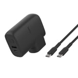 Belkin BoostCharge Hybrid Dual Port Wall Charger 25W + Power Bank 5K + Travel Adapter Kit - Black (BPZ003bt1MBK-B6),1x USB-C and 1x USB-A,Travel Ready