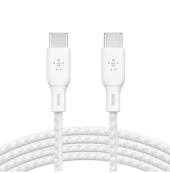 Belkin BoostCharge USB-C to USB-C Cable 100W (2M + 2M) - White (CAB014bt2MWH2PK), 480Mbps,30K+ bend,Samsung Galaxy,iPad,MacBook,Google,OPPO,Nokia,2YR