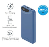 Cygnett ChargeUp Boost 3rd Gen 10K mAh Power Bank -Blue(CY4342PBCHE),1x USB-C(15W),2x USB-A(12W),15cm USB-C Cable,Digital Display,Charge 3 Devices