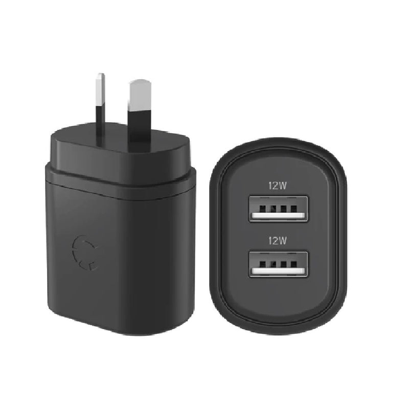 Cygnett PowerPlus 12W Dual Port (2x USB-A 12W) Wall Charger-Black(CY3672PDWLCH),Small,Lightweight & Compact Design,Travel Ready, 2 Years Warranty