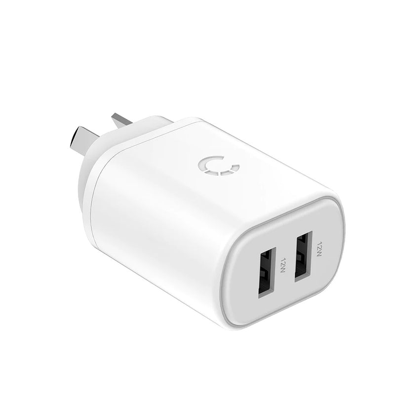 Cygnett PowerPlus 12W Dual Port (2x USB-A 12W) Wall Charger - White (CY3671PDWLCH), Small, Lightweight & Compact Design, Travel Ready,Charge 2 Devices