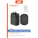 Cygnett PowerPlus 20W USB-C PD Wall Charger - Black (CY3613PDWCH), Small, Light and Portable design, Travel Ready, Fast Charge Your Phone, Palm-Size