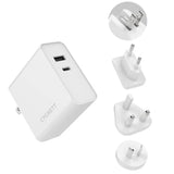 (LS) Cygnett PowerPlus 60W Dual Port Fast Wall Charger (USB-A & USB-C PD) + USB-C Cable(1.5M) + Travel Adapters - White(CY3090POPLU), Best for Laptop