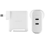 Cygnett PowerMaxx 70W Dual Port GaN Wall Charger - White (CY4132PBCHE),1xUSB-C PD (45-65W),1xUSB-C PD (25-65W), Travel Ready, Best for Laptop