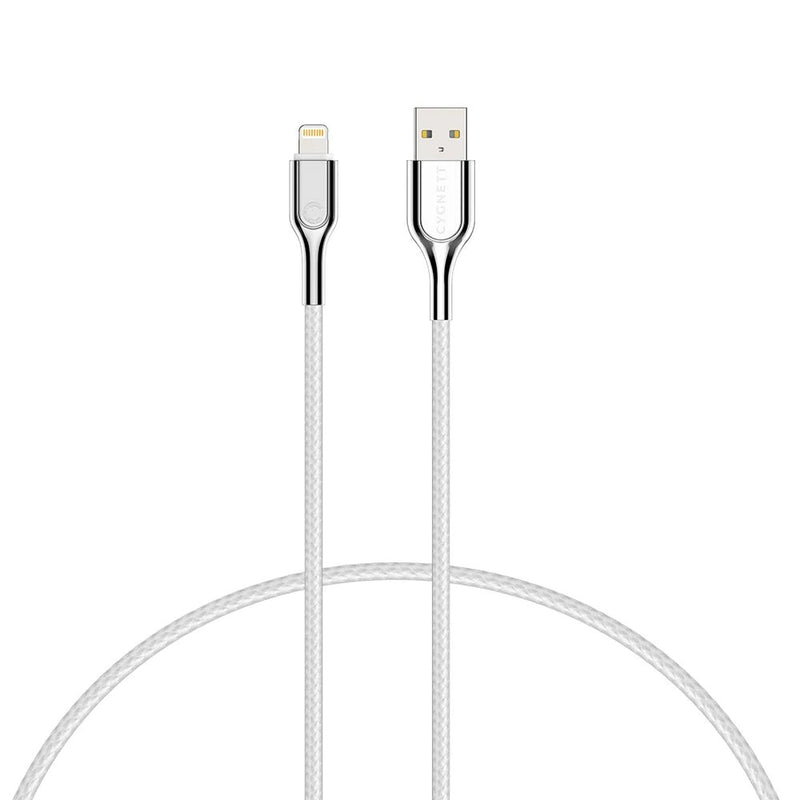 Cygnett Armoured Lightning to USB-A Cable (3M) - White (CY2687PCCAL), 2.4A/12W, Braided, 20K Bend, Fast Charge, Apple iPhone/iPad/MacBook, 5 Yr. WTY.