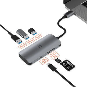 Cygnett Unite SlimMate 6-in-1 USB-C Multiport Hub Adapter Dock 3xUSB-A 3.0 1xUSB-C 100W PD 1xSD 1xMicro SD High-Speed Data Transfer 15cm Cable Length