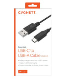 Cygnett Essentials USB-C to USB-A (2.0) Cable (1M) - Black (CY2728PCUSA),3A/60W,Samsung Galaxy,Apple iPhone,iPad,MacBook,Google,OPPO,Nokia, 2 Yr. WTY.