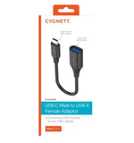 Cygnett Essentials USB-C Male To USB-A Female (10CM) Cable Adapter -Black(CY3313PCUSA),5GBPS Fast Data Transfer,Compact, Lightweight, Easy to Use