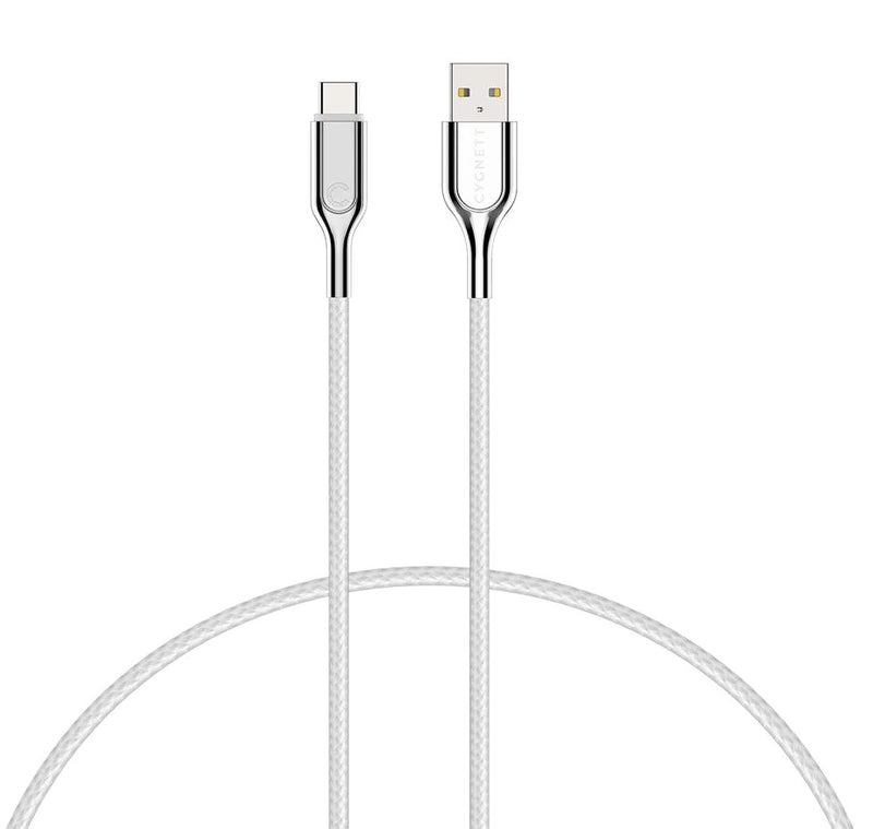 Cygnett Armoured USB-C to USB-A (2.0) Cable (10cm)-White(CY2696PCUSA)Braided,Samsung Galaxy,Apple iPhone,iPad,MacBook,Google,OPPO,Nokia,5 Yr. WTY.