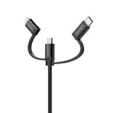 Cygnett Essentials 3-in-1 (USB-A to Lightning + USB-C + Micro-USB) Cable (1M)-Black (CY3571COCAB), Samsung Galaxy,Apple iPhone,iPad,MacBook,2 Yr. WTY.