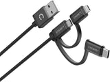 Cygnett Essentials 3-in-1 (USB-A to Lightning + USB-C + Micro-USB) Cable (1M)-Black (CY3571COCAB), Samsung Galaxy,Apple iPhone,iPad,MacBook,2 Yr. WTY.