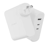 Cygnett PowerMaxx 100W Multiport GaN Wall Charger - White (CY4373PDWCH), 1xUSB-A (18W),2xUSB-C PD (100W), Charge 3 Devices, Best for Laptop