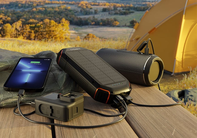Cygnett ChargeUp OutBack 20K mAh Outdoor Solar Power Bank - Black (CY4412PBCHE), 1x USB-C (15W),2x USB-A (12W),IP54 Dust & Waterproof,Flashlight,2 Yrs