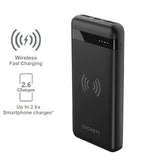 Cygnett ChargeUp Swift 10K mAh Wireless Power Bank - Black (CY4432PBCHE), 1x USB-C(20W),2x USB-A (18W),Wireless (10W),Micro-USB Cable,Total Output 15W