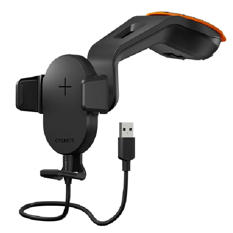 Cygnett EasyMount Car Window Mount Fixed Arm + 10W Fast Wireless Charger - (CY4618WLCCH), Adjustable Different Phone Sizes, 1.5M USB-C Cable, MagSafe