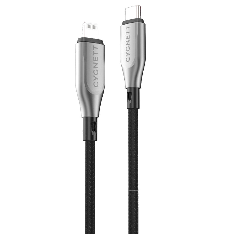 Cygnett Armoured Lightning to USB-C (2.0) Cable (2M) - Black (CY4669PCCCL), 30W, Braided, 480Mbps Transfer, Fast Charge iPhone/iPad, MFi, 5 Yrs