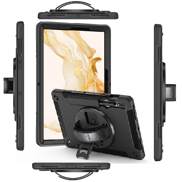 Generic Rugged Samsung Galaxy Tab S10+/ Tab S9+ / Tab S9 FE+ (12.4") Case Black - Built-in-Kickstand,Adjustable Hand Strap, Pen Holder,DropProof