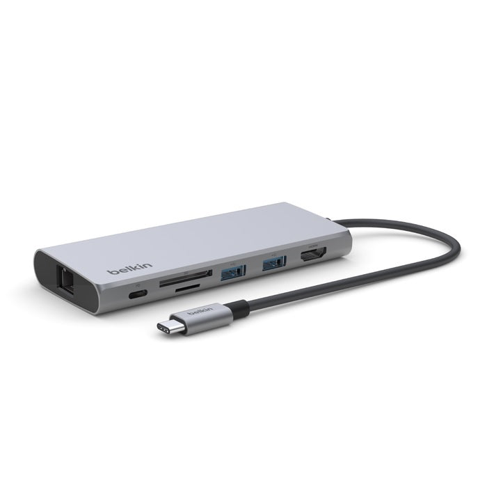 Belkin Connect USB-C® 7-in-1 Multiport Adapter - Grey (INC009btSGY), 2xUSB-A 1xUSB-C 100W Power Delivery 1xGbE 1xSD 1xMicro SD 4K HDMI 2YR