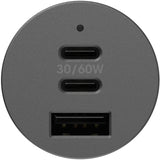 OtterBox USB-C 72W Triple Port Premium Pro Fast Car Charger - Black (78-80899), 1x USB-A (12W), 2x USB-C 30W (60W Shared), Intelligent, Safe Charging