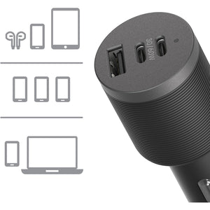 OtterBox USB-C 72W Triple Port Premium Pro Fast Car Charger - Black (78-80899), 1x USB-A (12W), 2x USB-C 30W (60W Shared), Intelligent, Safe Charging