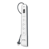 Belkin BSV401 4-Outlet 2-Meter Surge Protection Strip with two 2.4 amp USB charging ports, Complete Three-line AC protection, CEW $20,000, Power Board