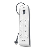 Belkin BSV804 8-Outlet 2-Meter Surge Protection Strip with two 2.4 amp USB charging ports, Complete Three-line AC protection, CEW $50,000, Power Board