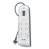 Belkin BSV604 6-Outlet 2-Meter Surge Protection Strip with two 2.4 amp USB charging ports, CEW $30,000,2YR, Power Board