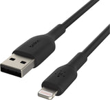 Belkin BoostCharge Lightning to USB-A Cable (1m/3.3ft) - Black (CAA001bt1MBK), 480Mbps, 8K+ bend, Apple iPhone / iPad / Macbook, 2YR