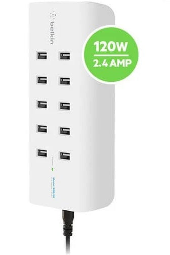 Belkin 10-Port USB Charging Station / Hub 10xUSB-A Ports(2.4Amps),Intelligent Charging,Wall / Desk mountable,Compact, Overcurrent protection