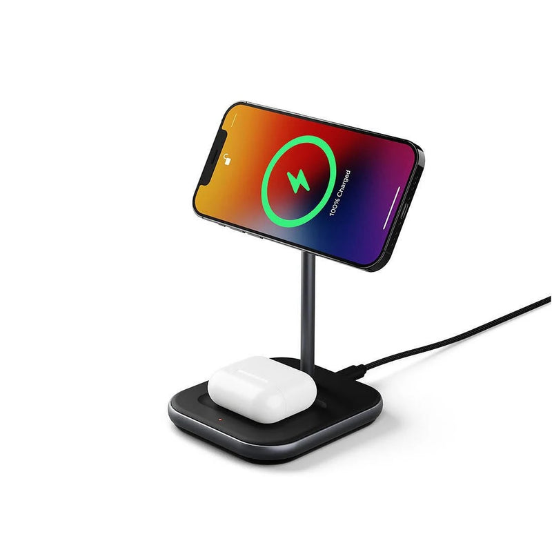 Cygnett MagDesk 15W 2-in-1 Magnetic Wireless Charger-Black(CY3769ACOCP)MagSafe & Qi Compatible,1.5M USB-C Cable,20W USB-C Wall Charger,Attachment Ring