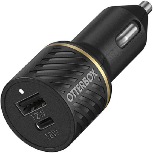 OtterBox 30W Dual Port Premium Car Charger - Black (78-52545), 1x USB-A (12W),1x USB-C PD (18W), Compact, Smart & Safe Charging, 2 Years Warranty