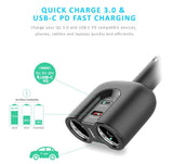 (LS) mbeat® Gorilla Power Dual Port USB-C PD & QC3.0 Car Charger with Cigar Lighter Splitter