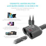 (LS) mbeat® Gorilla Power Dual Port USB-C PD & QC3.0 Car Charger with Cigar Lighter Splitter