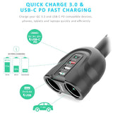 mbeat® Gorilla Power Four Port USB-C PD & QC3.0 Car Charger with Cigar Lighter Splitter