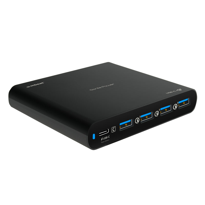 (LS) mbeat® Gorilla Power 80W USB-C Power Delivery (PD 2.0) and 4 USB-A Quick Charge 3.0 Compact Charger (LS> MB-CHGR-7U or MB-UWC-5K)