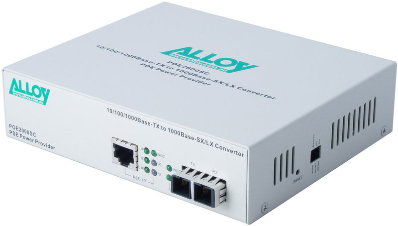 Alloy POE3000SC 10/100/1000Base-T PoE+ RJ-45 to 1000Base-SX Multimode (SC) Converter. Wavelength: 850nm. Max. range 550m