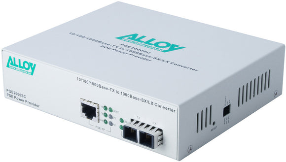 Alloy POE3000ST 10/100/1000Base-T PoE+ RJ-45 to 1000Base-SX Multimode (ST) Converter. Wavelength: 850nm. Max. range 550m