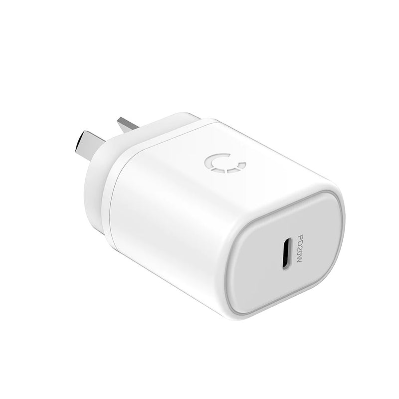 Cygnett PowerPlus 20W USB-C PD Wall Charger - White(CY3612PDWCH-01),Small,Light and Portable design,Travel Ready,Fast Charge Your Phone,Palm-Size